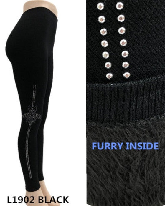 Lida Women's Winter Furry Lined Leggings Black One Size - L and L Stuff
