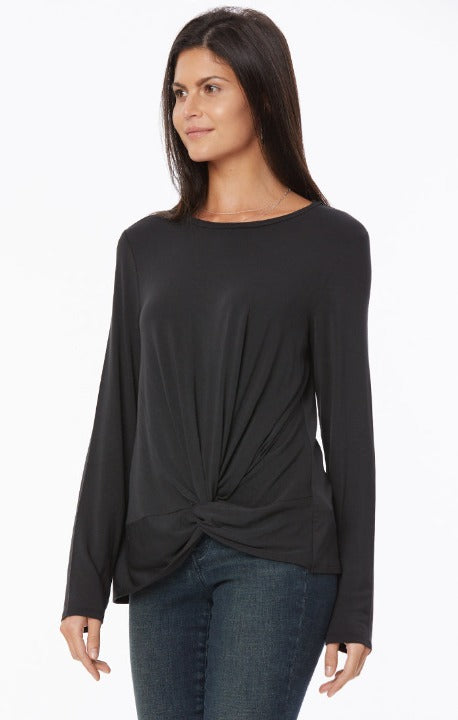 NYDJ Ladies' Long Sleeve Twist Knot Top Jet Black - L and L Stuff