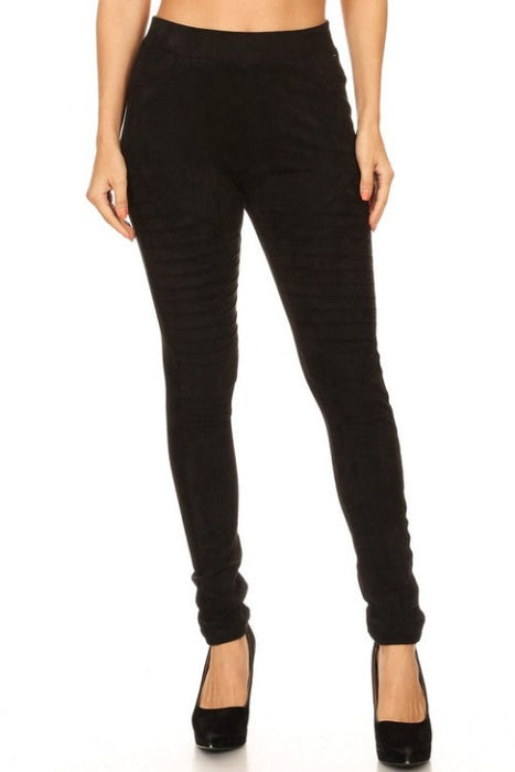 Yelete Women's Faux Suede Moto Skinny Pants - L and L Stuff