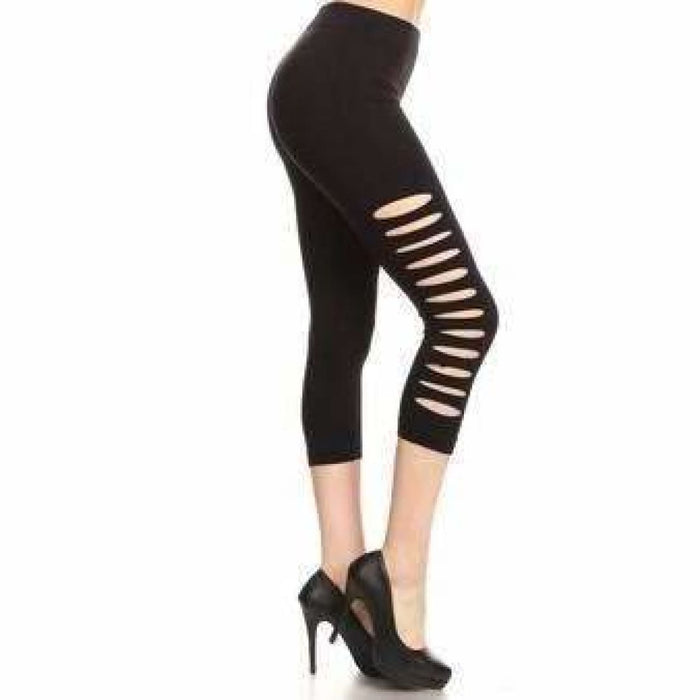 Yelete Ladies Cut Out Side Detail Capri Leggings Leggings