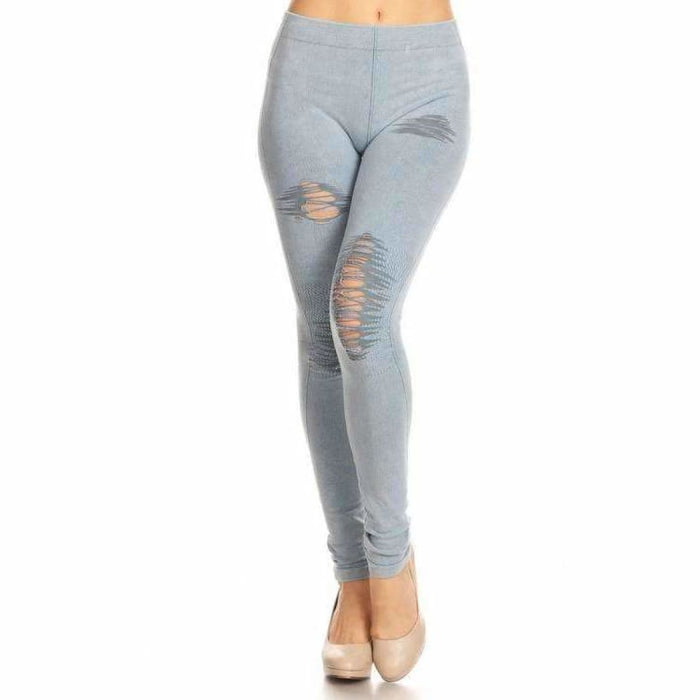 Yelete Ladies Distressed Denim Jean Leggings S/m / Lt. Denim Leggings