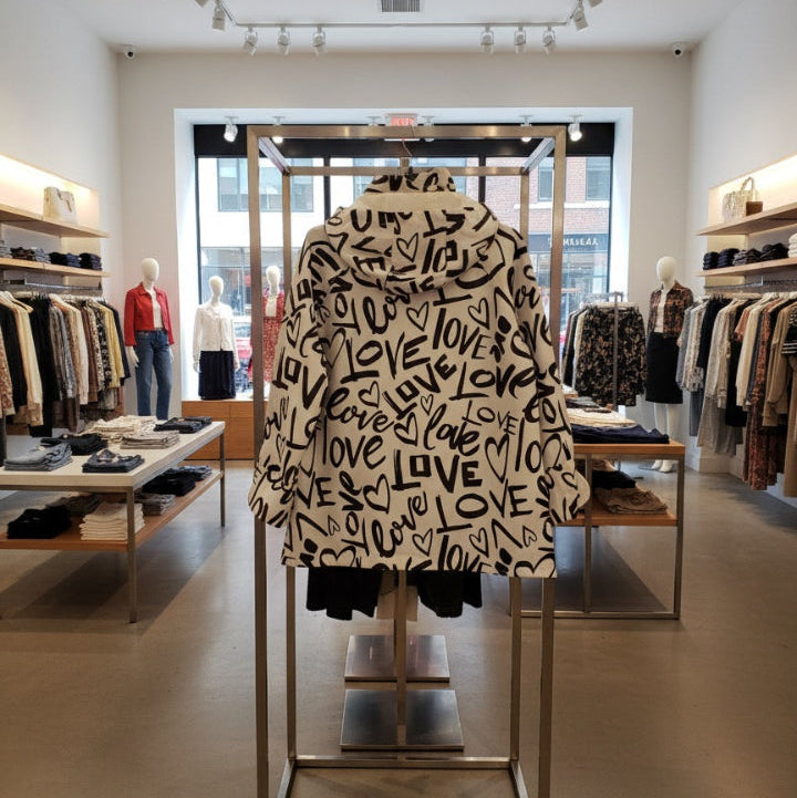 Oopéra Ladies' Reversible Rain Coat black & white Love pattern J6239RW-2