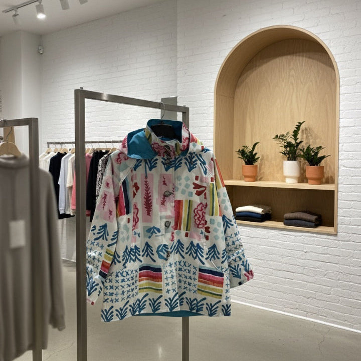 Oopéra Ladies' Reversible Rain  turquoise & fuchsia pattern J6239RW-5