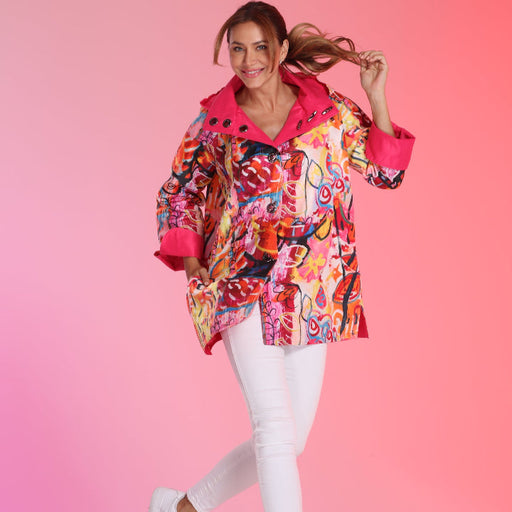 Oopéra Ladies' Reversible Rain Coat Fuchsia graffiti  J6239RW-3