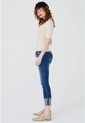 1822 Denim Ladies Taylor Destructed Roll Cuff Crop Skinny Jeans In Gerard Jeans