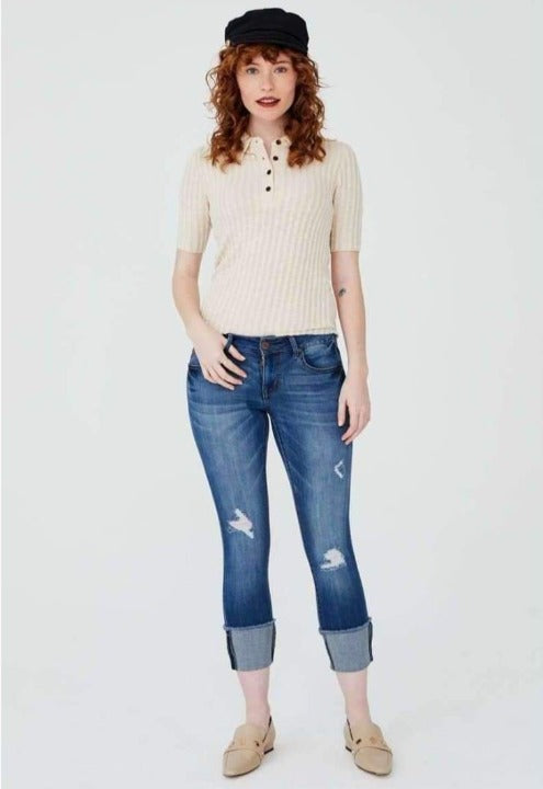 1822 Denim Ladies Taylor Destructed Roll Cuff Crop Skinny Jeans In Gerard Jeans