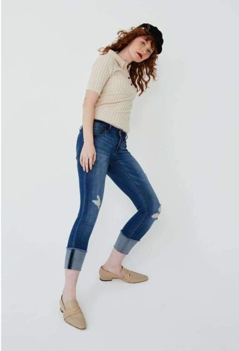 1822 Denim Ladies Taylor Destructed Roll Cuff Crop Skinny Jeans In Gerard Jeans