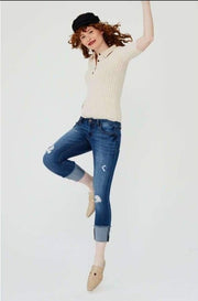 1822 Denim Ladies Taylor Destructed Roll Cuff Crop Skinny Jeans In Gerard Jeans