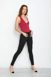 1822 Denim Ladies' Ponte 28" Button Hem Ankle Skinny Jegging In Black - L and L Stuff
