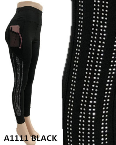 Lydaa Leggings Women's S-XL Black Yoga Waisted Stretch Pants Soft  Rhinestones
