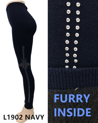 Lida Women's Winter Furry Lined Leggings Burgundy One Size — L and L Stuff