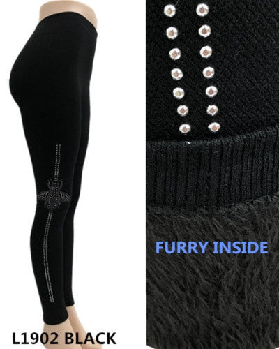 Lida Women's Winter Furry Lined Leggings Black One Size