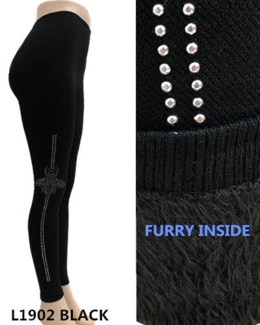 Lida Women's Winter Furry Lined Leggings Black One Size - L and L Stuff