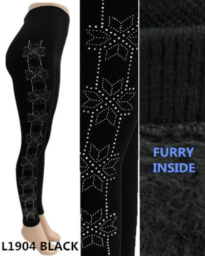 Lida Women's Winter Furry Lined Leggings Black One Size — L and L