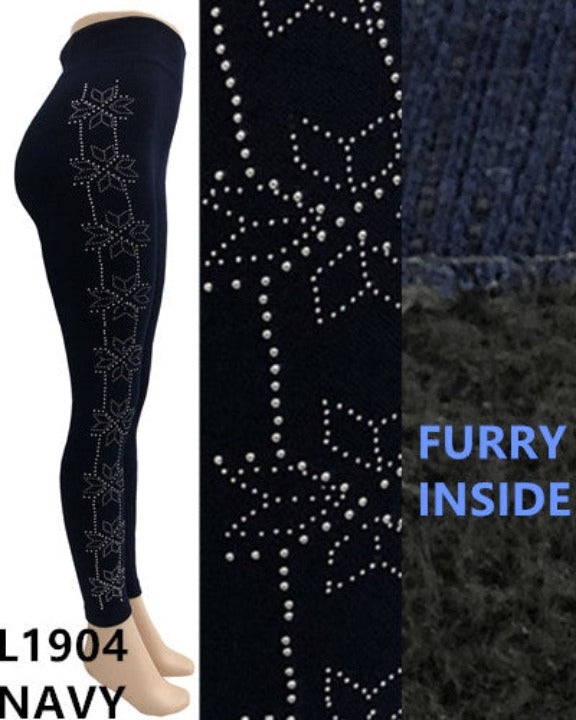 Lida Women's Winter Furry Lined Leggings Navy One Size - L and L Stuff