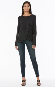 NYDJ Ladies' Long Sleeve Twist Knot Top Jet Black - L and L Stuff