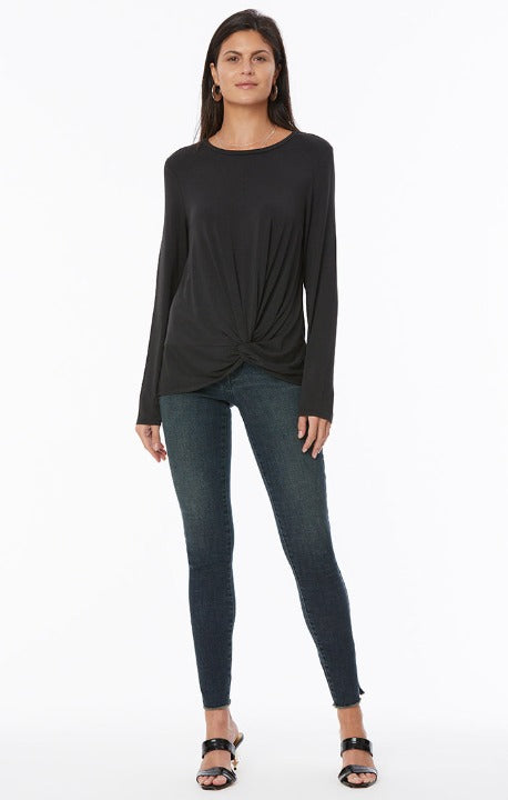 NYDJ Ladies' Long Sleeve Twist Knot Top Jet Black - L and L Stuff