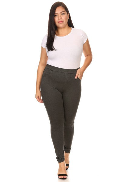 Yelete Ladies' Four Pocket Ponte Pant Color Charcoal Plus Size - L and L Stuff