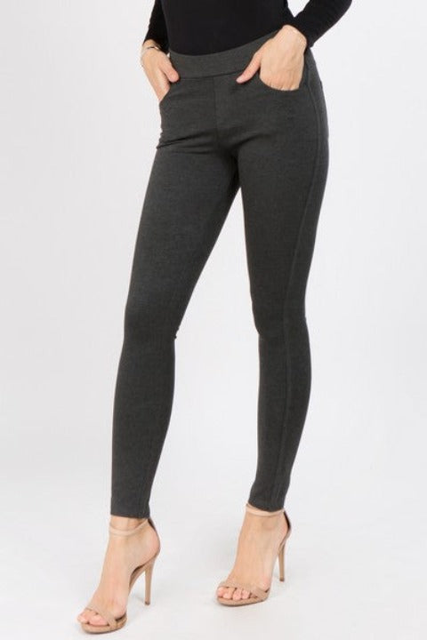 Yelete Ladies' Four Pocket Ponte Pant Color Charcoal - L and L Stuff