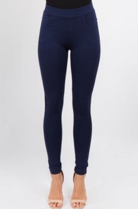 Yelete Ladies' Four Pocket Ponte Pants Navy Blue - L and L Stuff