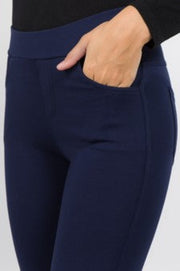 Yelete Ladies' Four Pocket Ponte Pants Navy Blue - L and L Stuff
