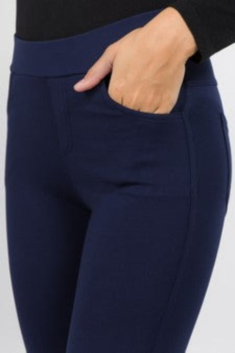 Yelete Ladies' Four Pocket Ponte Pants Navy Blue - L and L Stuff