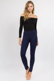 Yelete Women's Four Pocket Ponte Pants Navy Blue - L and L Stuff