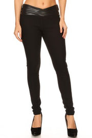 Yelete Ladies' Faux Leather Waist Wrap Black Pants - L and L Stuff