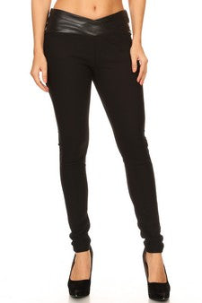 Yelete Ladies' Faux Leather Waist Wrap Black Pants - L and L Stuff