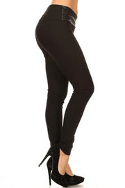 Yelete Ladies' Faux Leather Waist Wrap Black Pants - L and L Stuff