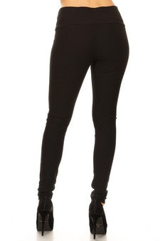 Yelete Ladies' Faux Leather Waist Wrap Black Pants - L and L Stuff