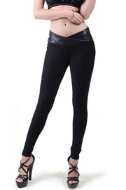 Yelete Ladies' Faux Leather Waist Wrap Black Pants - L and L Stuff