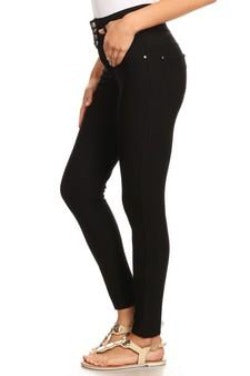 Yelete Lady's Mid Rise Ponte Knit Skinny Pants Black 