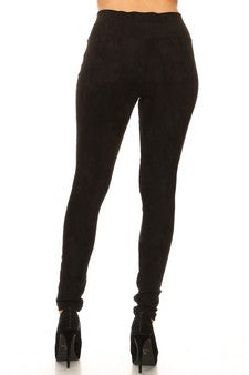 Yelete Women's Faux Suede Moto Skinny Pants - L and L Stuff