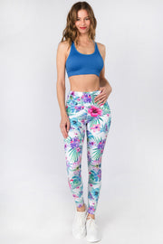 Yelete Women's Active High Rise Tropical Floral Printed Leggings - L and L Stuff