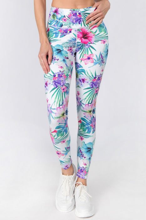 Yelete Women's Active High Rise Tropical Floral Printed Leggings