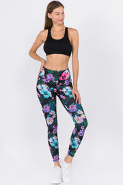 Yelete Women's Active High Rise Tropical Floral Printed Leggings - L and L Stuff