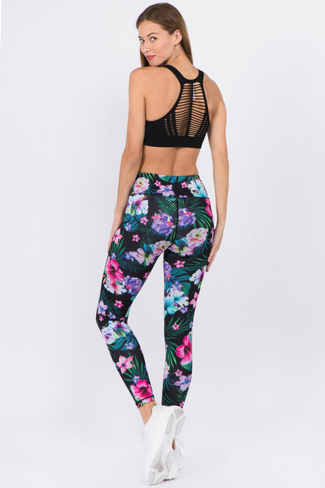 Women's Active High Rise Tropical Floral Printed Leggings — L and