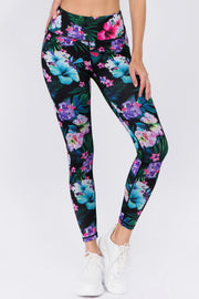 Yelete Women's Active High Rise Tropical Floral Printed Leggings - L and L Stuff