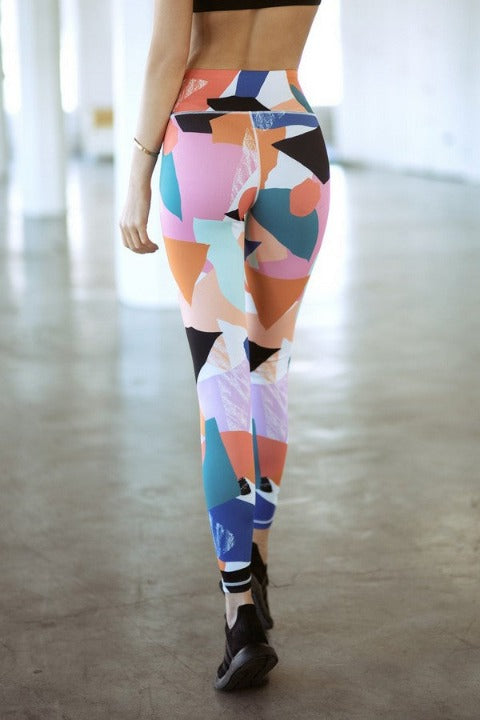 Yelete Ladies' multi colored art shapes printed leggings