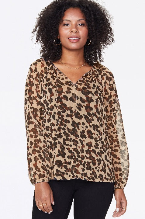 NYDJ Peasant Blouse Style # MBCX3900 Color: Wildcat Animal Print - L and L Stuff