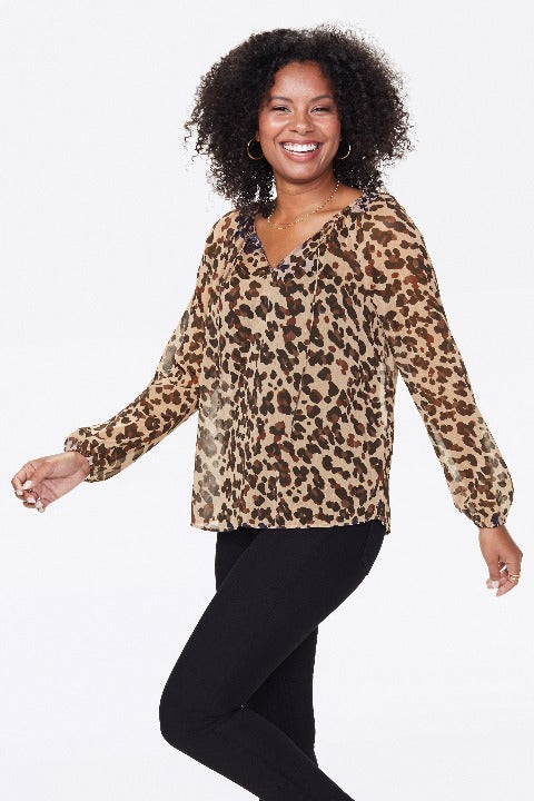 NYDJ Peasant Blouse Style # MBCX3900 Color: Wildcat Animal Print - L and L Stuff