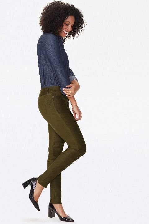 NYDJ Alina Skinny Pants In Faux Suede Color: Olive Brown - L and L Stuff
