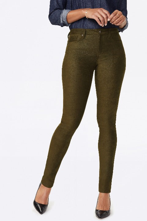 NYDJ Alina Skinny Pants In Faux Suede Color: Olive Brown - L and L Stuff