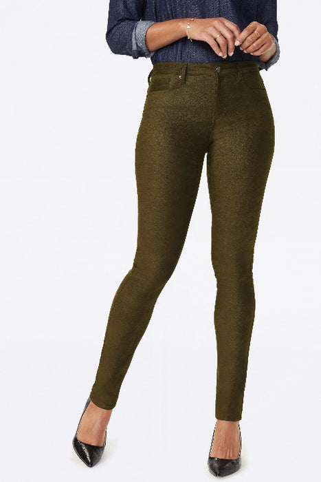 NYDJ Alina Skinny Pants In Faux Suede Color: Olive Brown - L and L Stuff