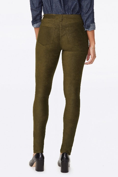 NYDJ Alina Skinny Pants In Faux Suede Color: Olive Brown - L and L Stuff