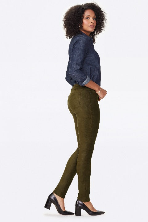 NYDJ Alina Skinny Pants In Faux Suede Color: Olive Brown - L and L Stuff