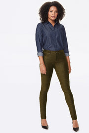 NYDJ Alina Skinny Pants In Faux Suede Color: Olive Brown - L and L Stuff