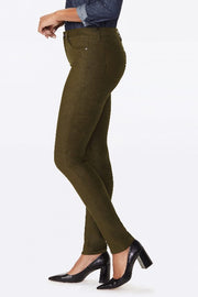 NYDJ Alina Skinny Pants In Faux Suede Color: Olive Brown - L and L Stuff