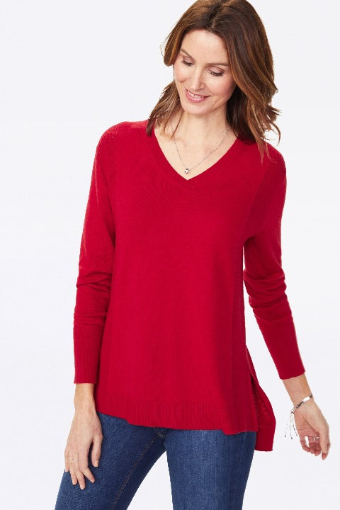 NYDJ Tunic V-Neck Sweater Color Strawberry Hill - L and L Stuff